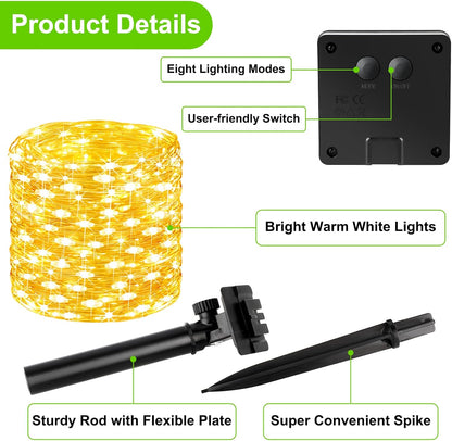 Brightever Outdoor Solar String Lights Waterproof, 2-Pack Total 80FT 200LED Solar Fairy Lights for