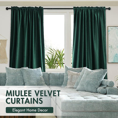 MIULEE Dark Green Velvet Curtains Thermal Insulated Blackout Curtain Christmas Emerald Green Drapes