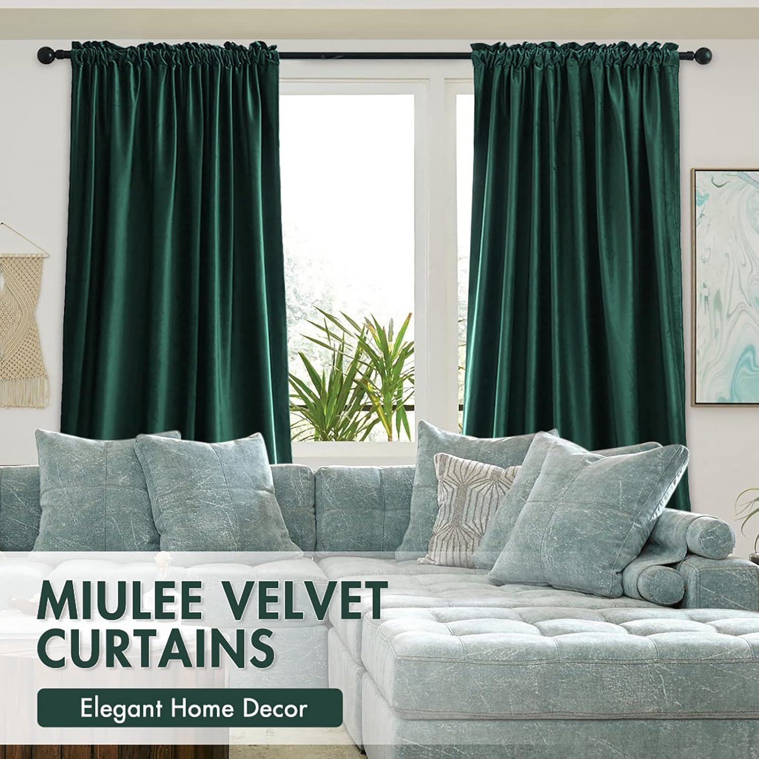 MIULEE Dark Green Velvet Curtains Thermal Insulated Blackout Curtain Christmas Emerald Green Drapes