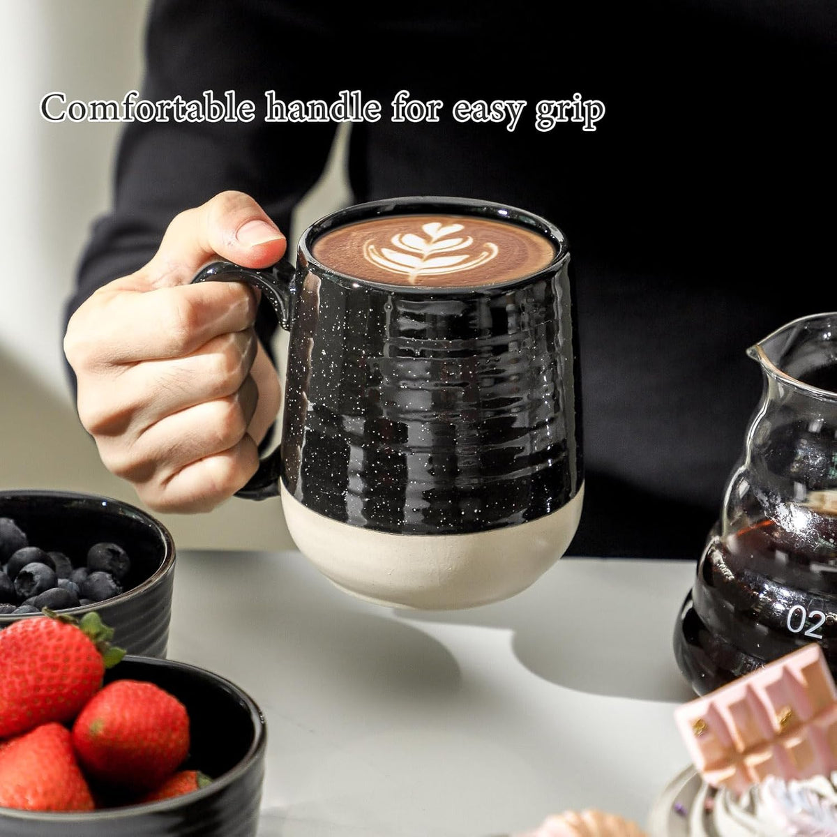 Hasense Ceramic Coffee Mugs Set, 15 oz Large Coffee Cups Set of 4, Tea Cups with Handle for Men and