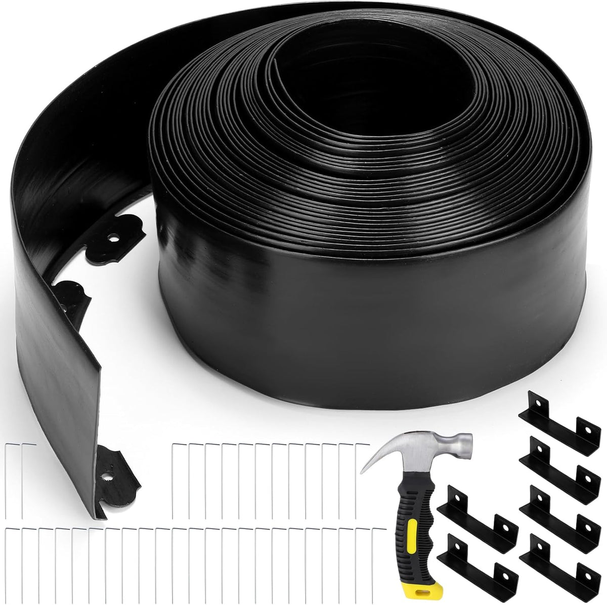 6 Inch Tall 66 ft Length Landscape Plastic Edging Kit with Hammer Spikes Plastic Garden Flower Bed