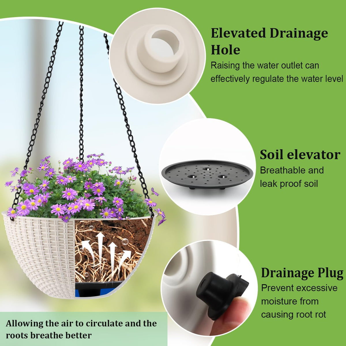 Hanging Planters for Indoor Outdoor Plants 8/10 Inch, 4 Packs Plant Hanger with Drainage Holes