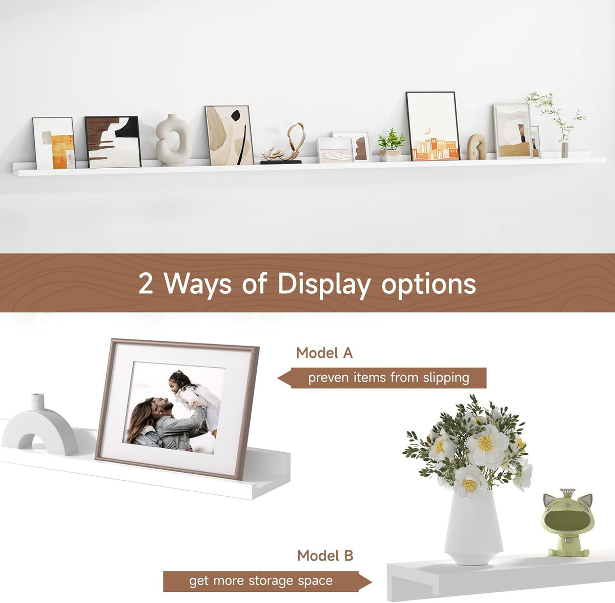 Floating Picture Ledge Shelves for Wall Set of 2, 95 Inches Picture Ledge Shelf with Long Large