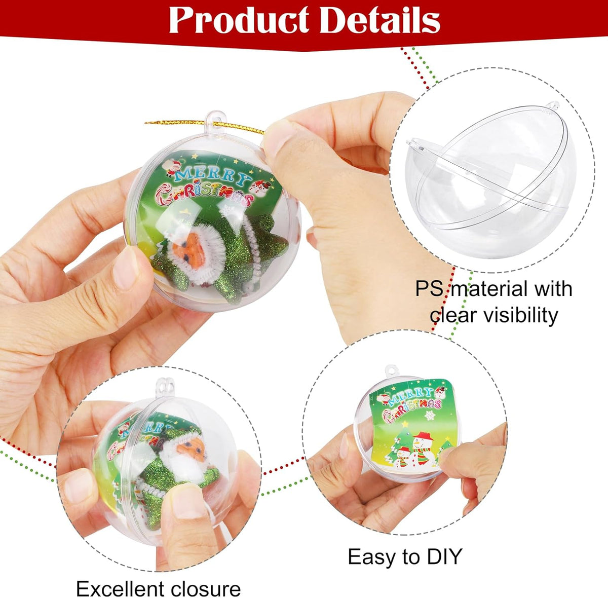 ANVAVO 100 Pieces 60mm Christmas Clear Plastic Fillable Ball Ornaments DIY Craft Transparent