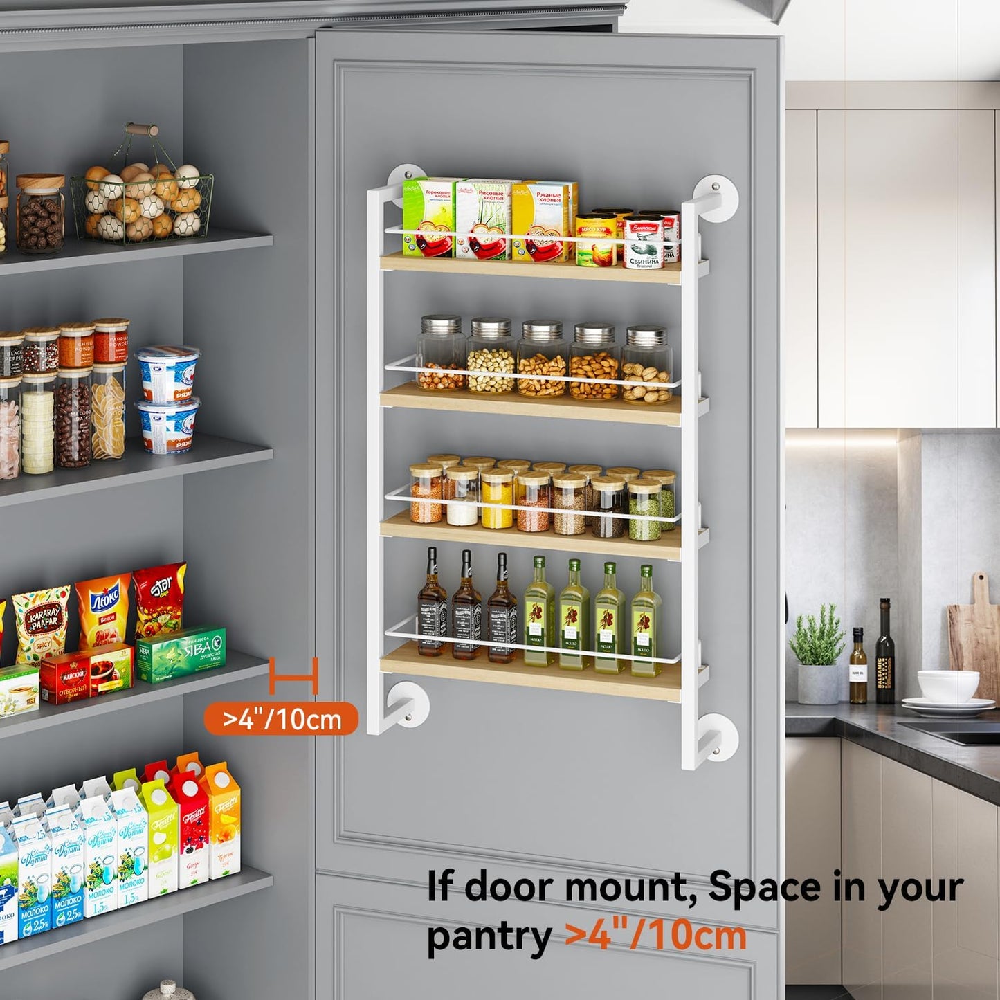 IBUYKE Spice Rack Wall Mount,4 Tier Hanging Seasoning Organizer,Spice Rack for Wall for up to 50