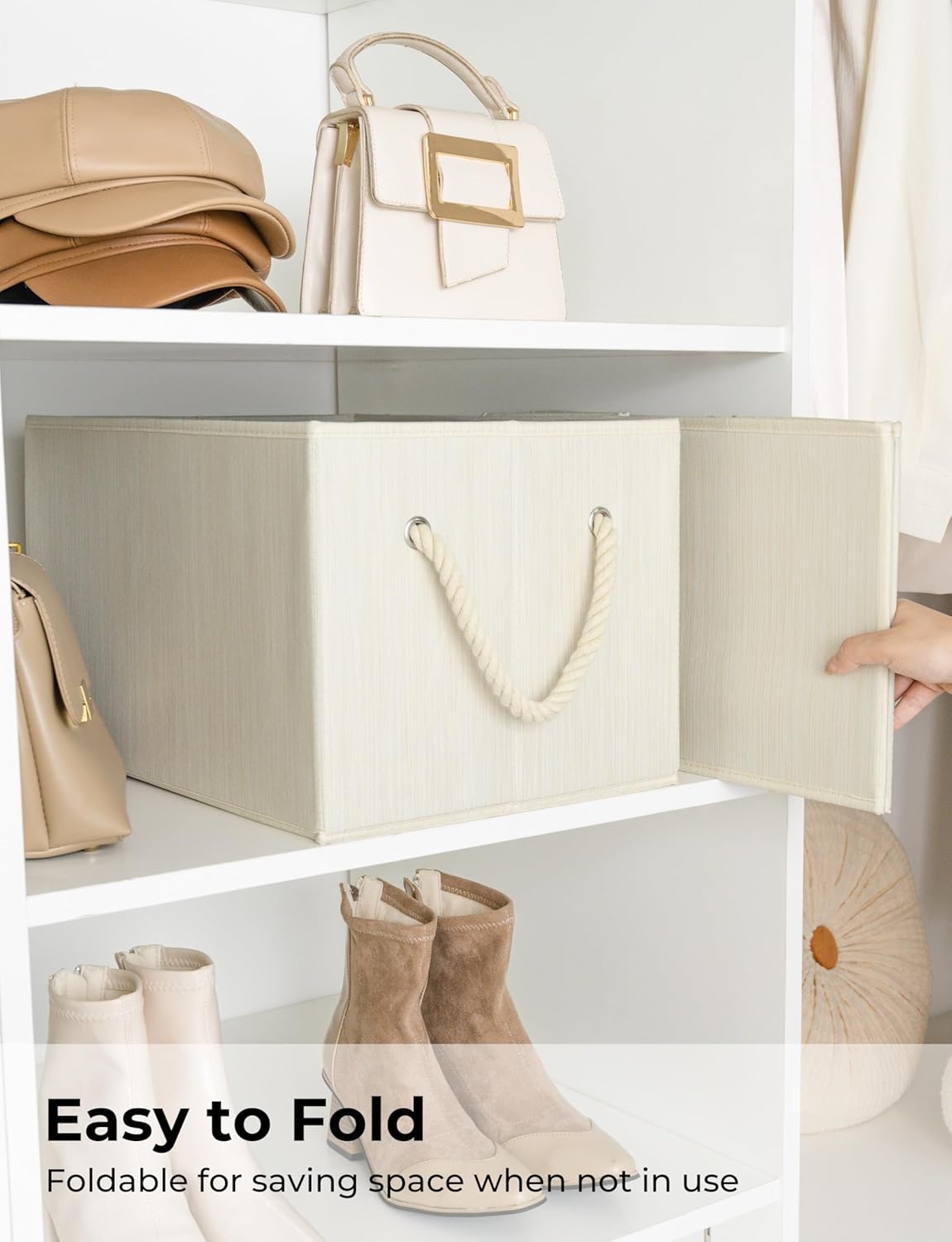 StorageWorks Storage Baskets for Shelves, Foldable Fabric Closet Storage Bins with Handles, Fabric