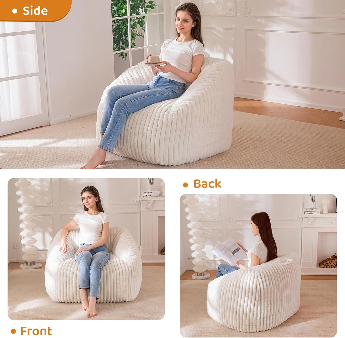 BYBYME Giant Bean Bag Chair for Adults and Kids, Large Comfy Cozy Beanbag, Floor Sofa for Teens