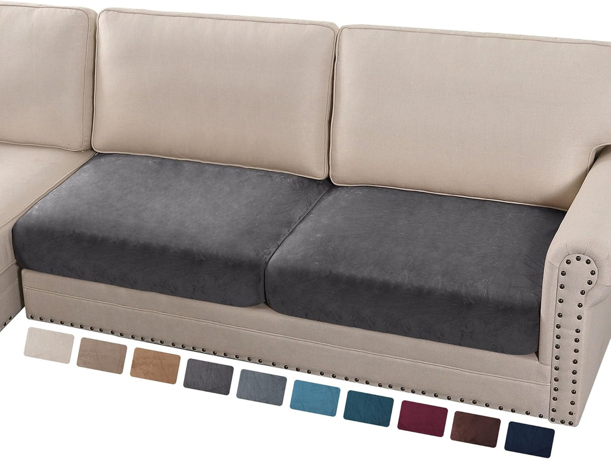 PrinceDeco Velvet Couch Cushion Cover Soft Stretch Cushion Slipcover for Chair Loveseat Sofa