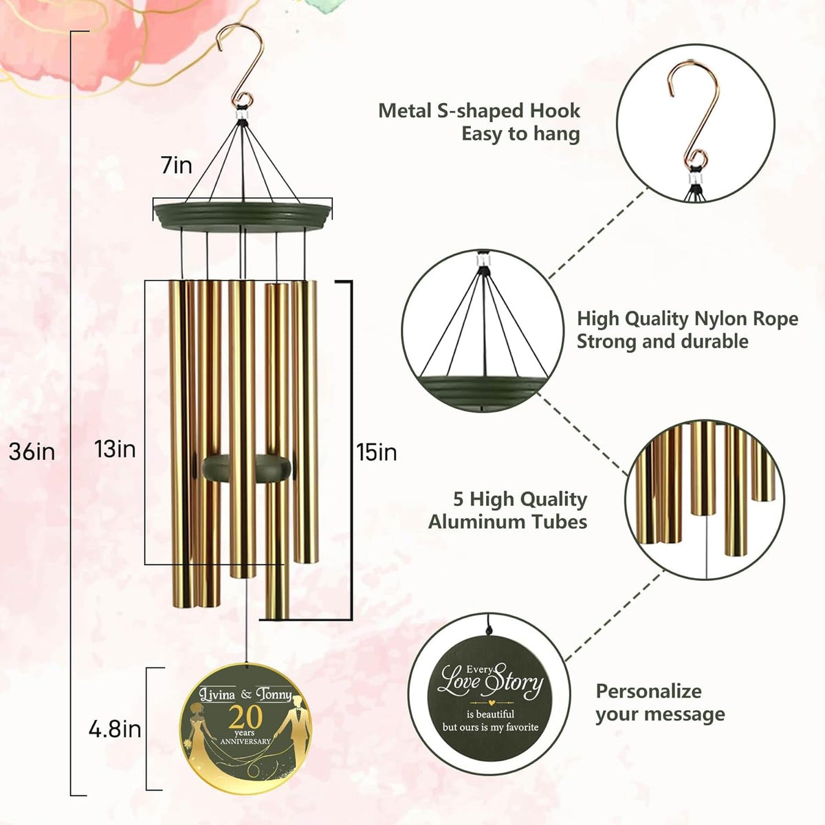 ASTARIN Wedding Memory Day Gifts Wind Chimes Customized, Personalized Wind Chimes 2025, for Couple