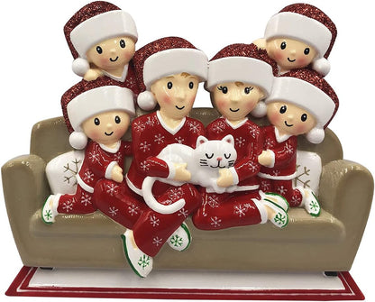 3D Matching Pajama Family of 6 with Cat Ornament 2025 Personalized Family Christmas Ornaments 2025