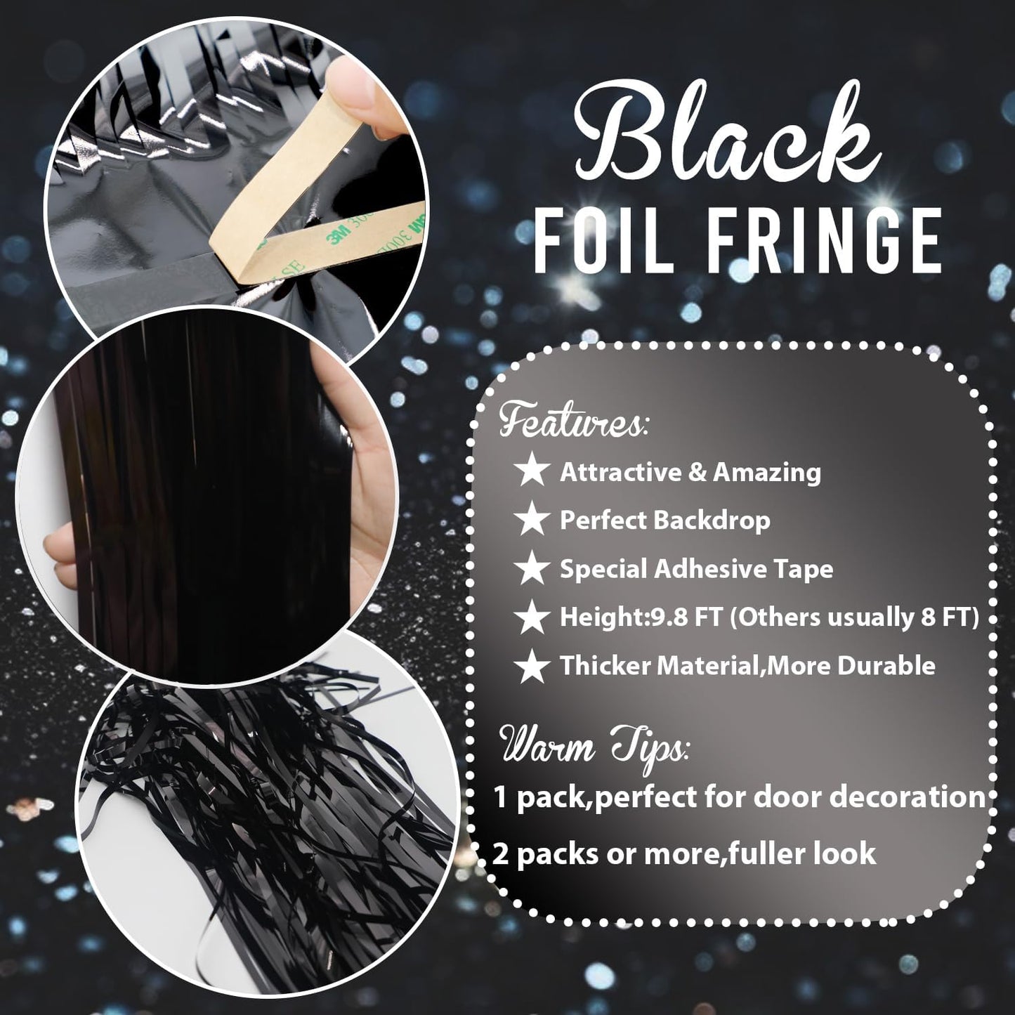 GOER 3.2 ft x 9.8 ft Black Photo Backdrop Party Streamers for Halloween,Birthday Party,1 Pack Black