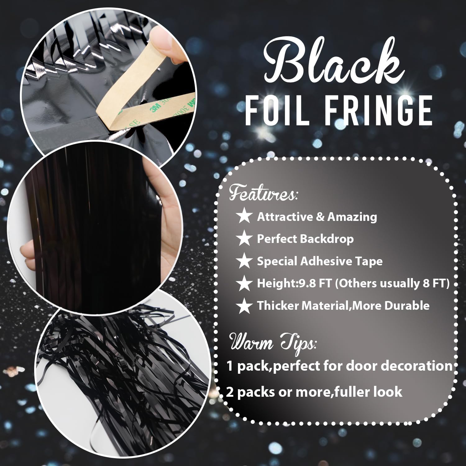 GOER 6.4 ft x 9.8 ft Metallic Tinsel Foil Fringe Curtains,Pack of 2 Party Streamer Backdrop for