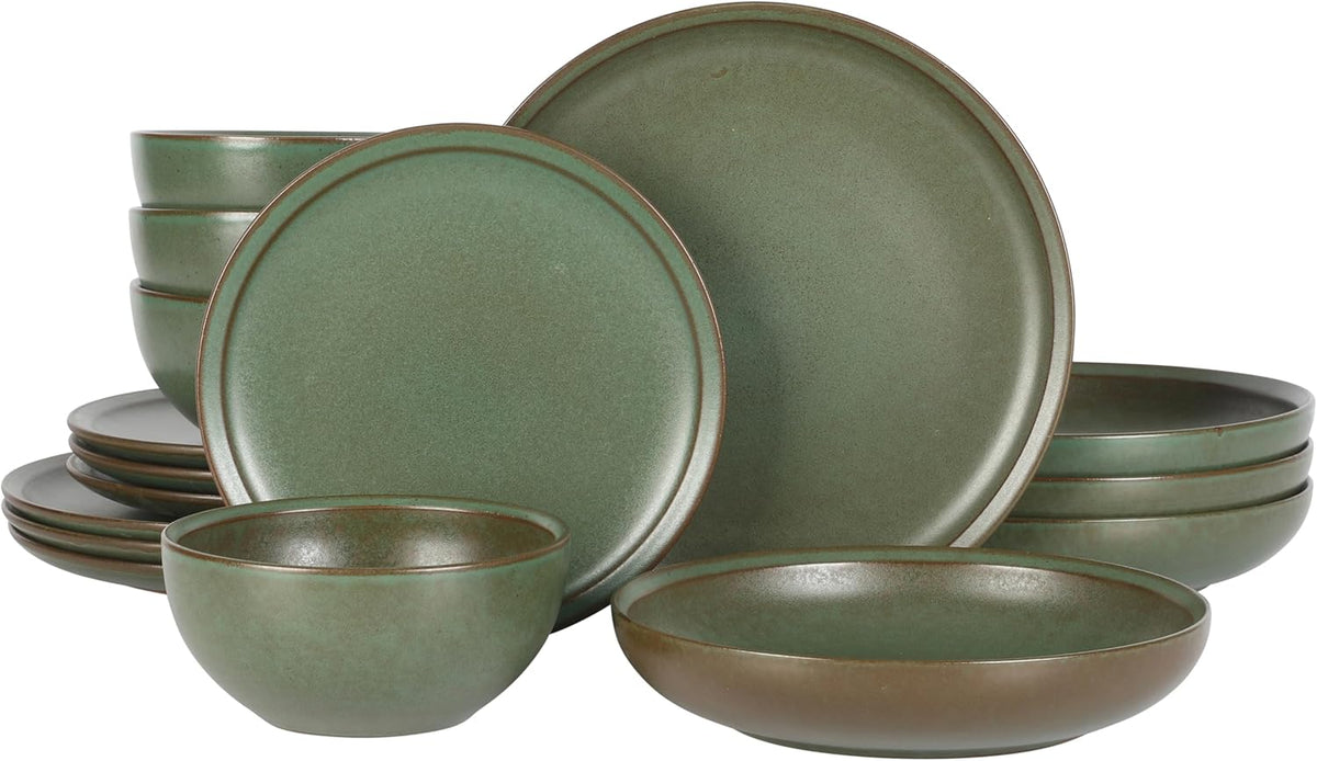 Gibson Elite Beckett Stoneware Matte Reactive Glaze 16 Piece (Service for 4) Plates and Bowls
