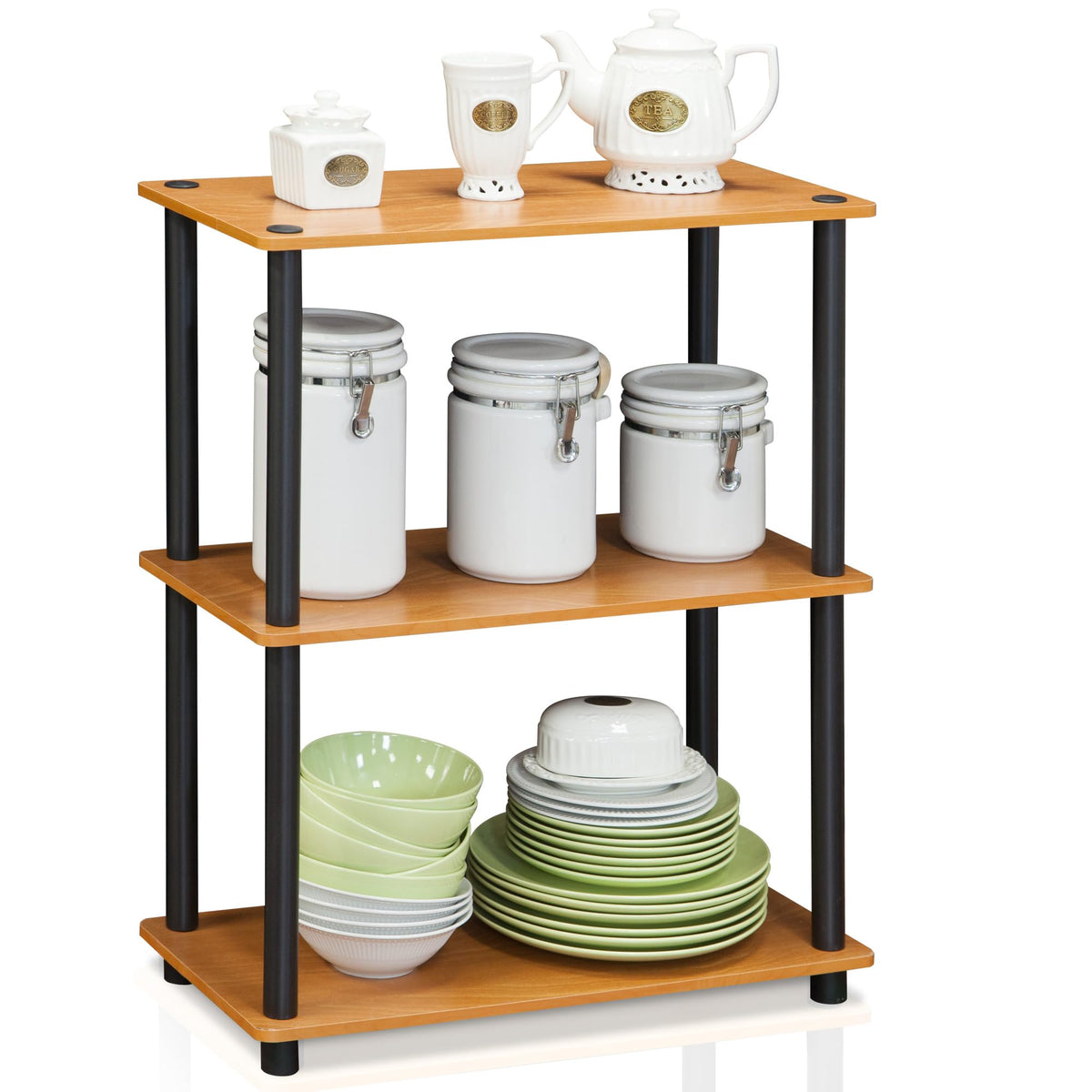Furinno Turn-N-Tube Storage Shelves, 3-Tier Book Shelf, Corner Shelf, Toolless Open Shelves, for