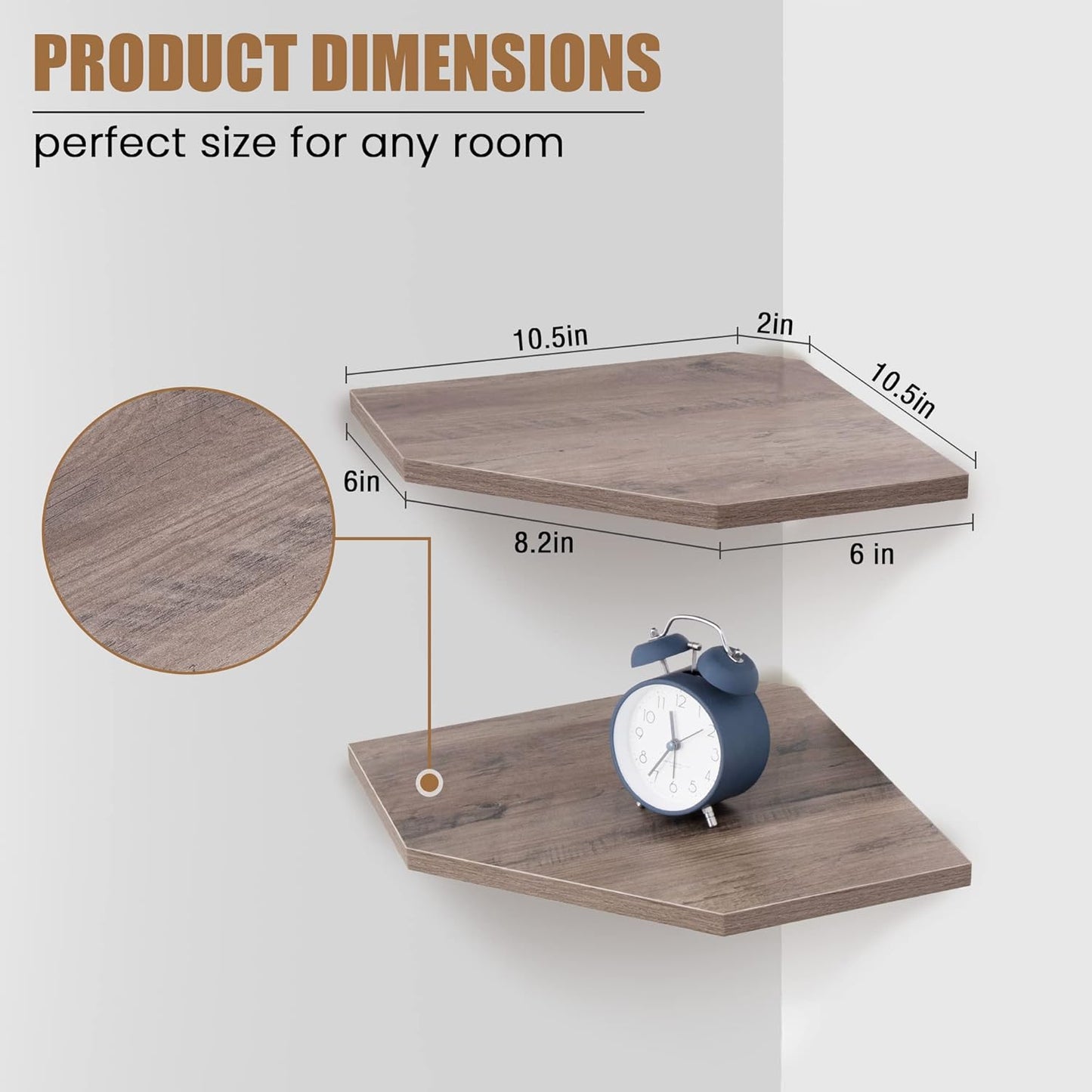 Corner Shelf Wall Mount, Floating Corner Shelves, Set of 2 Corner Wall Shelf Organizer, Rustic Wood