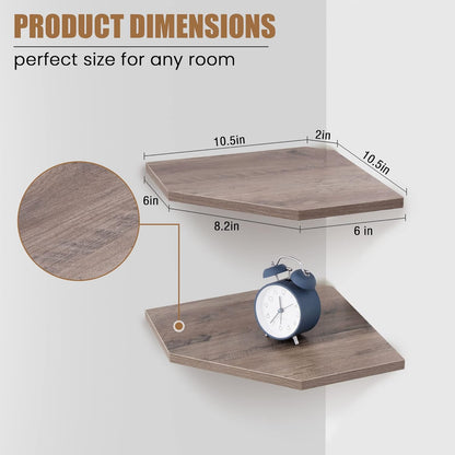 Corner Shelf Wall Mount, Floating Corner Shelves, Set of 2 Corner Wall Shelf Organizer, Rustic Wood