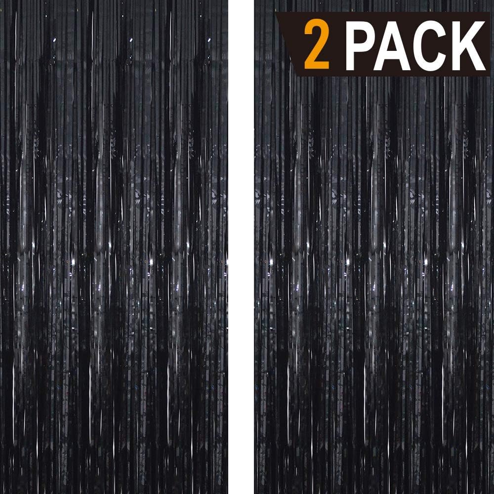 GOER 6.4 ft x 9.8 ft Metallic Tinsel Foil Fringe Curtains,Pack of 2 Party Streamer Backdrop for
