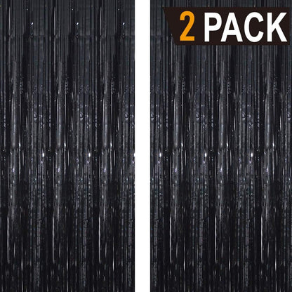 GOER 6.4 ft x 9.8 ft Metallic Tinsel Foil Fringe Curtains,Pack of 2 Party Streamer Backdrop for