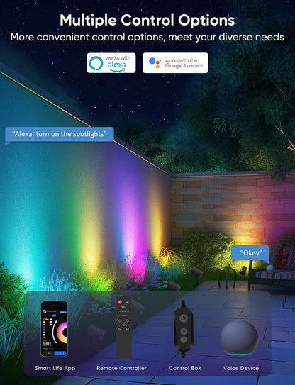 Smart Outdoor Spot Lights 24W, RGBCW Color Changing Landscape Lights 4 Pack, IP65 Waterproof Low