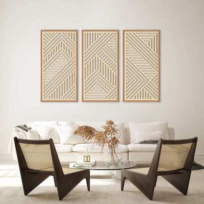 IARTTOP 3 Pieces Wood Boho Wall Art Framed Mid century Modern Wooden Wall Decor Large Minimalist