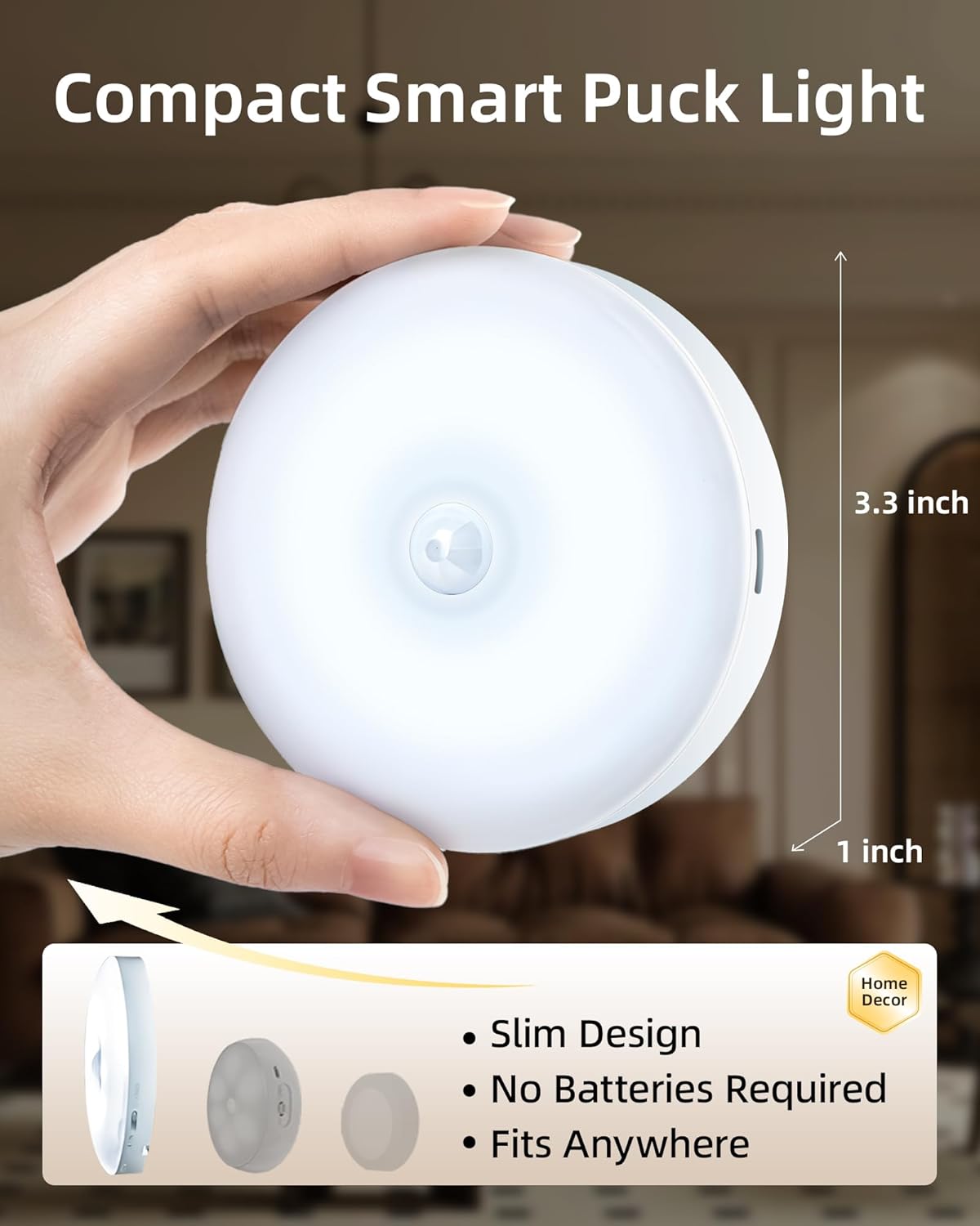 EZVALO 6-Pack Under Cabinet Lighting, Rechargeable Motion Sensor Puck Lights with Remote, 3 Color