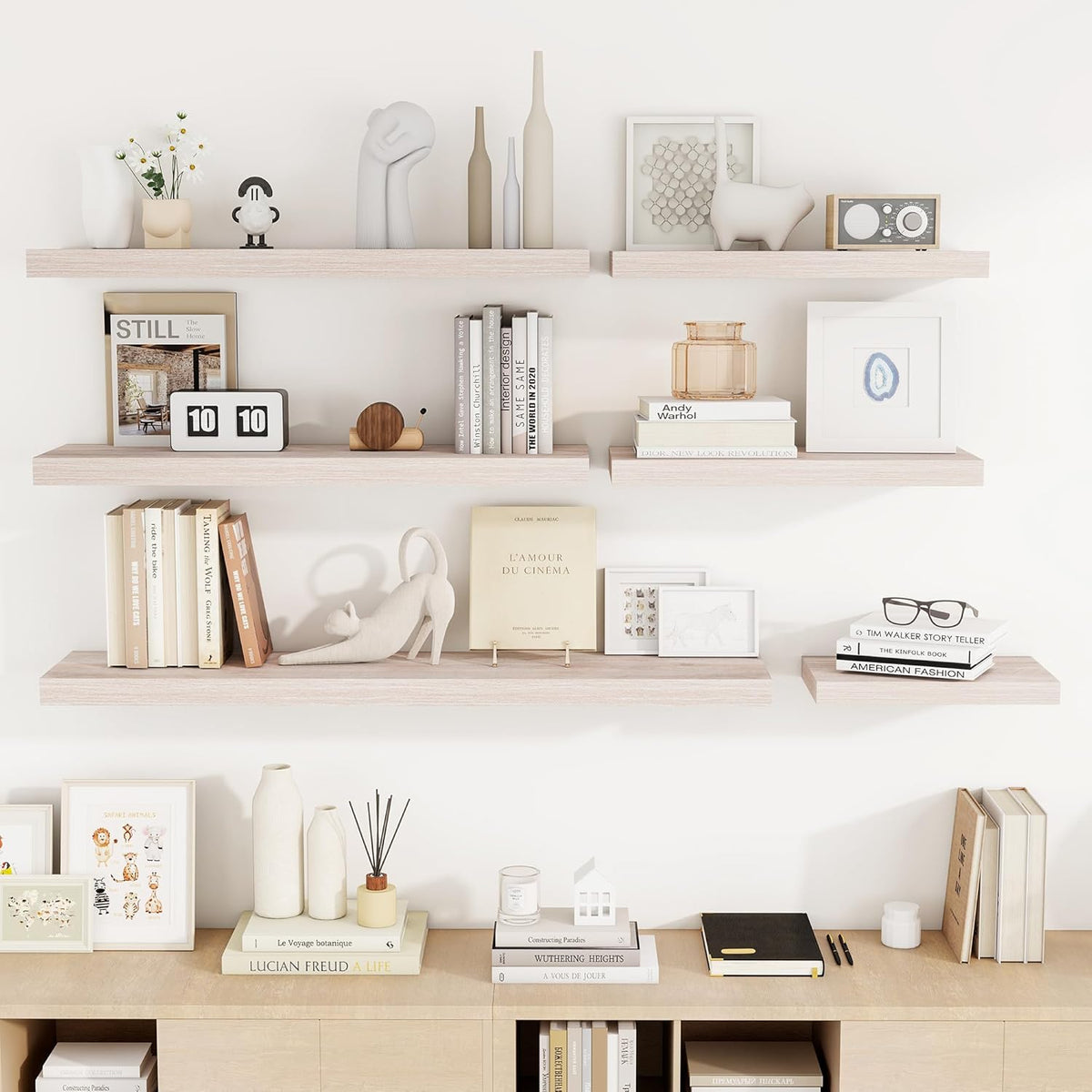 48 Inch Floating Shelves, 3D Textured Wood Grain, 48"x9.25"x1.5" Inch Deep Floating Shelves for