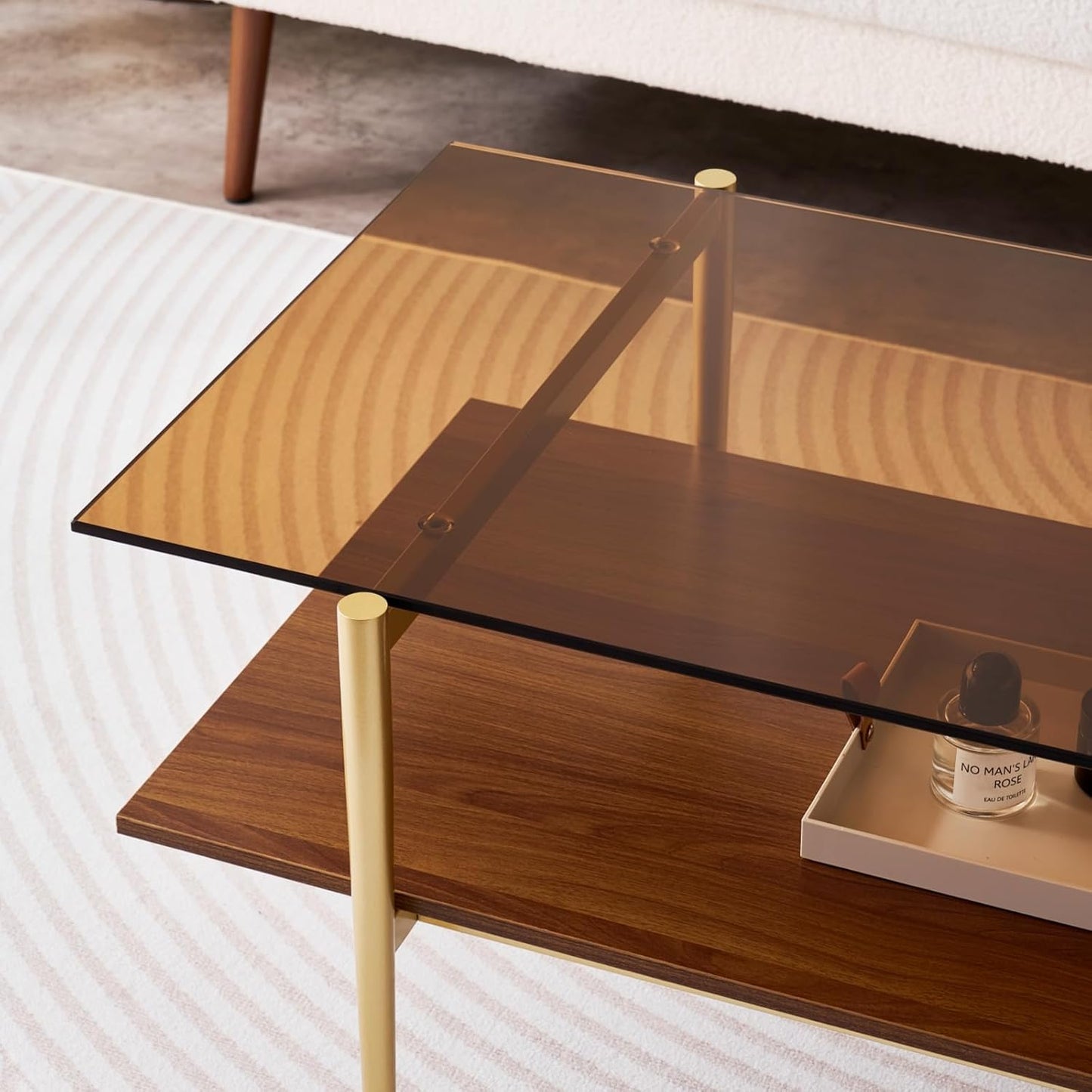 Rectangle Coffee Table, Mid-Century Modern Design, L41 W21 x H17, for Living Room, 2-Tier