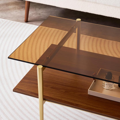 Rectangle Coffee Table, Mid-Century Modern Design, L41 W21 x H17, for Living Room, 2-Tier