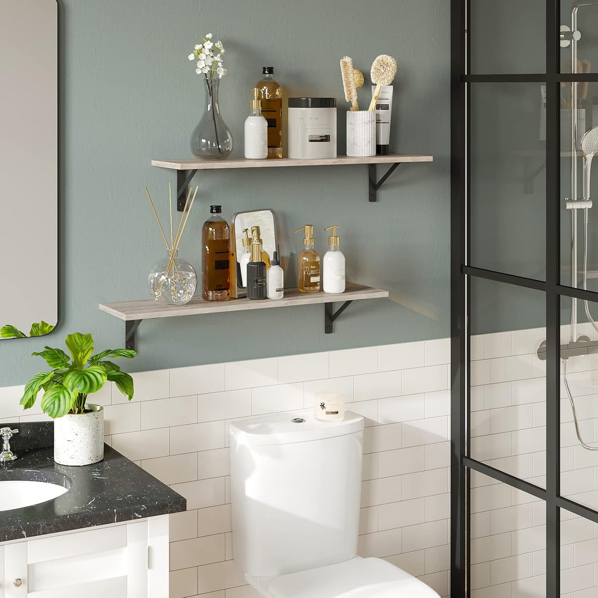 DINZI LVJ Wall Shelves, 23.6 x 7.9 x 6.1 Inch Floating Shelves for Wall, Set of 2, Easy-to-Install