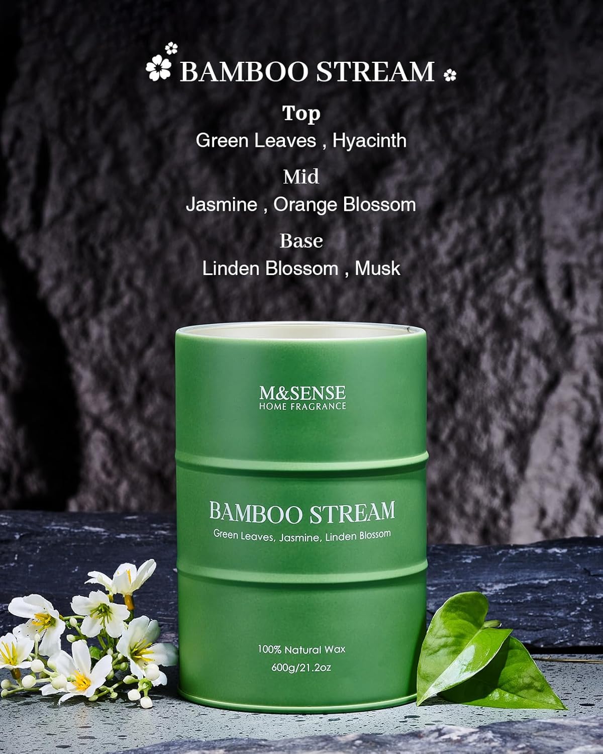 M&SENSE Bamboo Scented Candles Natural Non Toxic, Large Aromatherapy Candle for Stress Relief