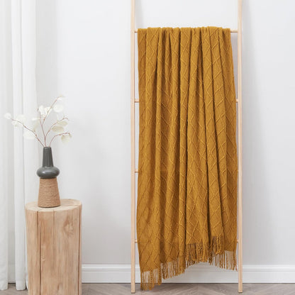 inhand Knitted Fall Throw Blanket for Couch and Bed, Knit Fall Decor Halloween Blanket with Tassel