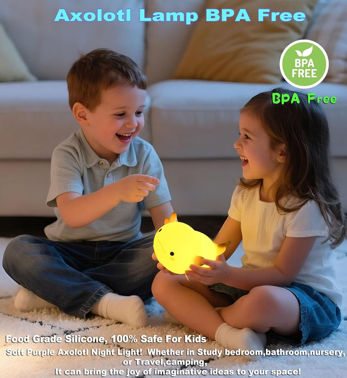 HAPPYBAG Axolotl Night Light,Cute Axolotl lamp Gifts for Kids,Dimmable Silicone Animal Nursery