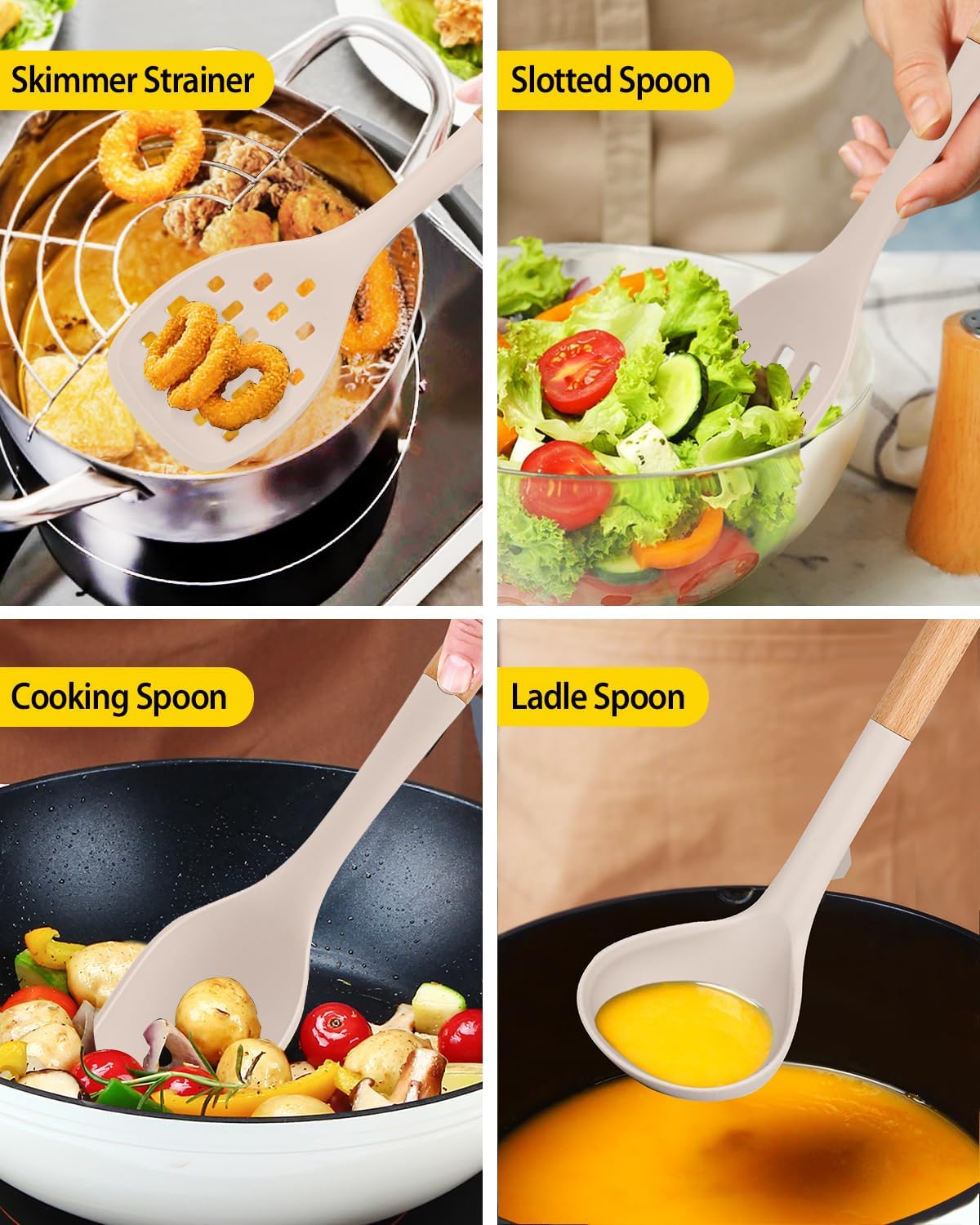 Silicone Kitchen Utensil Set for Non Stick Cookware, 7 Pcs Heat Resistant Cooking Utensils with