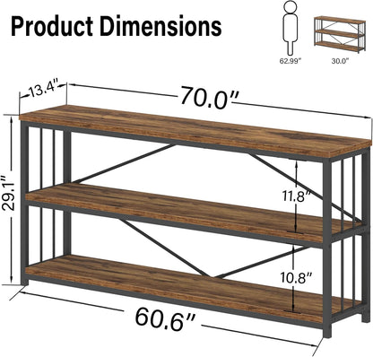 LVB Rustic Entryway Table, Industrial Extra Long Hallway Sofa Table, Wood Metal Narrow Console