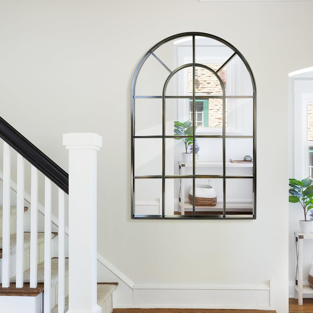 Arched Windowpane Wall Mirror 30"x40" Bronze Wall Mounted Art Pane Mirror Farmhouse Decorative