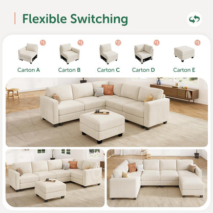 HONBAY Corduroy Modular Sectional Couch with Storage L-Shaped Sectional Couches for Living Room 6
