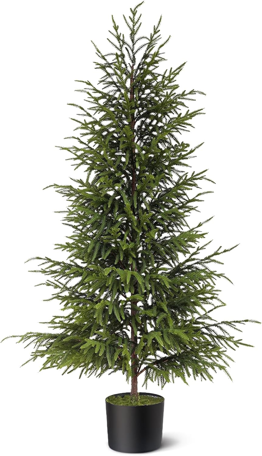 4ft Christmas Norfolk Pine Tree Artificial Christmas Tree Faux Potted Plants for Front Porch