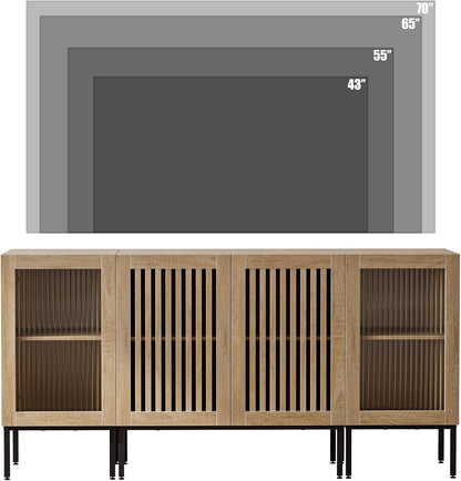 Farmhouse TV Stand for TVs up to 70 Inch, Entertainment Center TV Console with Storage Cabinets and