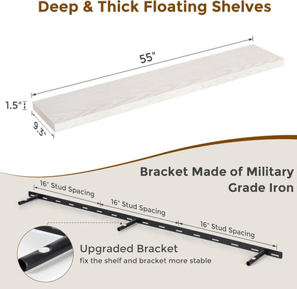 Floating Shelves 55 Inch Long, 55"W x 9"D Wall Shelf Invisible Bracket, 9 Inch Deep Floating Shelf