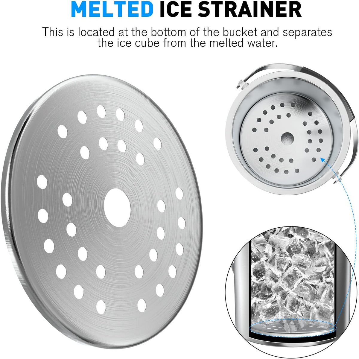 3.2 Liter Ice Bucket with Silicone Lid, Strainer, Tongs, Double Wall Insulated Stainless Steel Ice