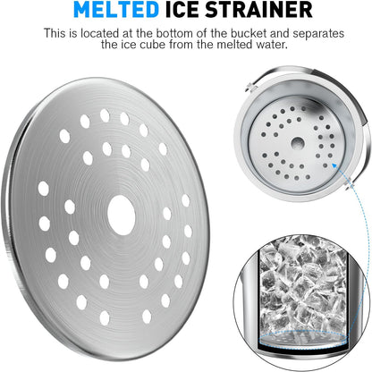 3.2 Liter Ice Bucket with Silicone Lid, Strainer, Tongs, Double Wall Insulated Stainless Steel Ice