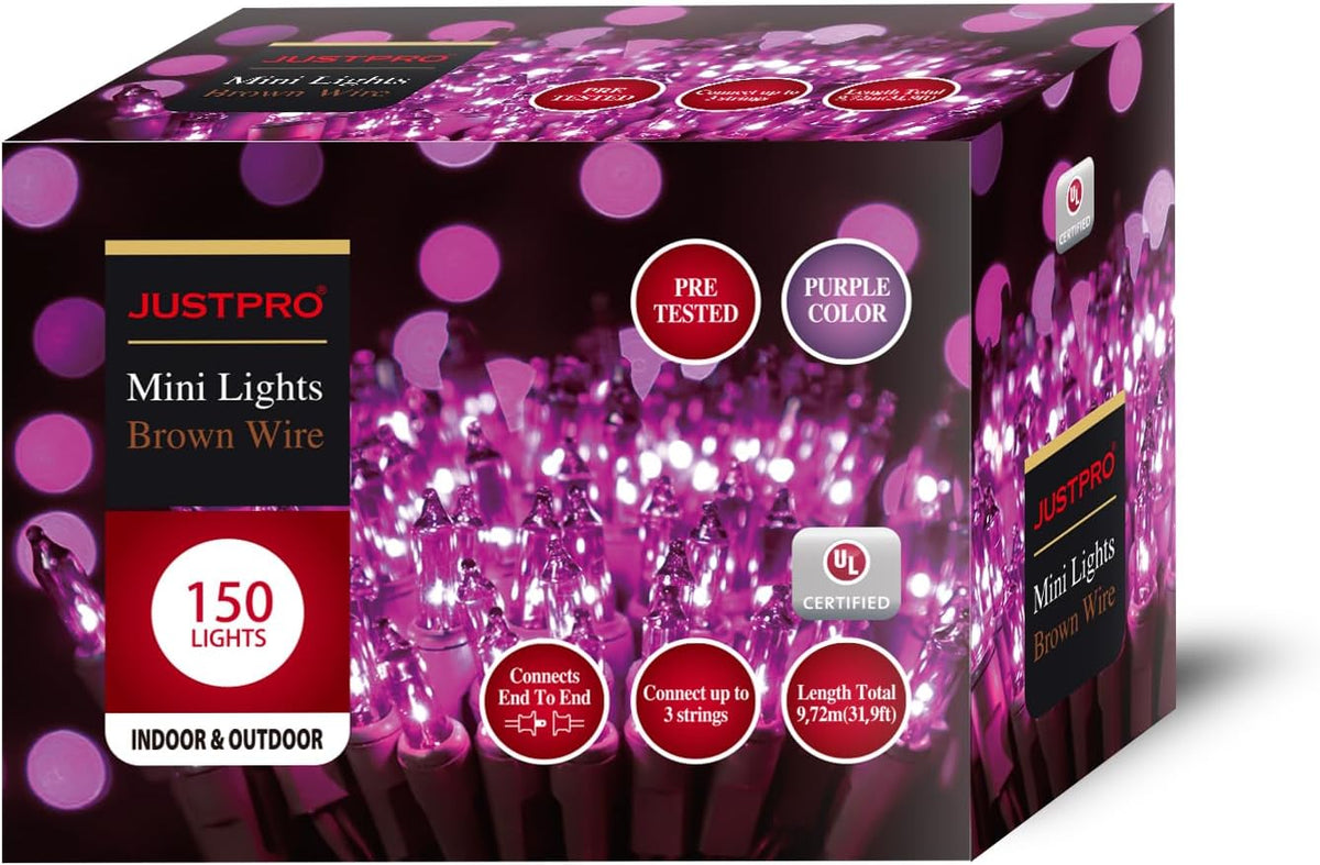 150LIGHTS Purple Extra-Bright with End Connectors Halloween Decorative Lights 9.72m UL Certified