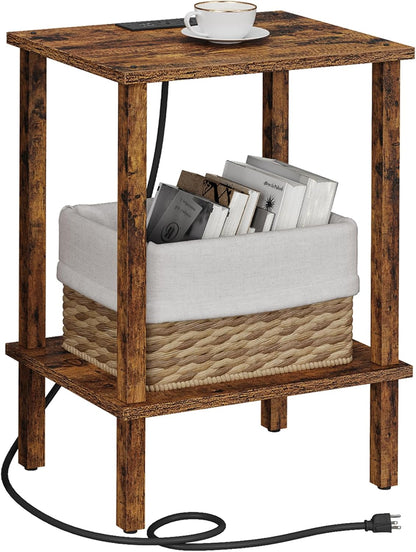 TUTOTAK End Table with Charging Station, Small Side Table with Outlets, Nightstand Bedside Table