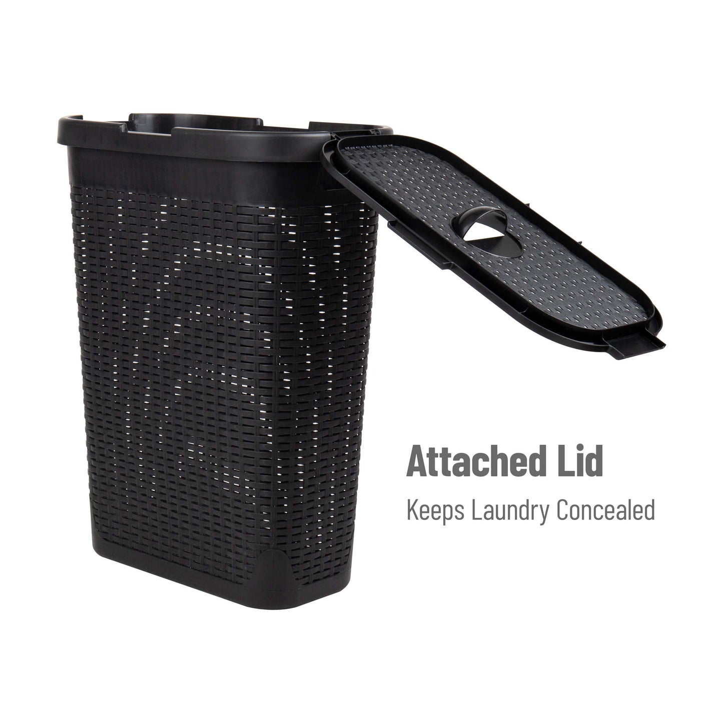 Mind Reader Slim Laundry Hamper with Lid, 40L Clothes Basket, Narrow Tapered Design with Ventilated