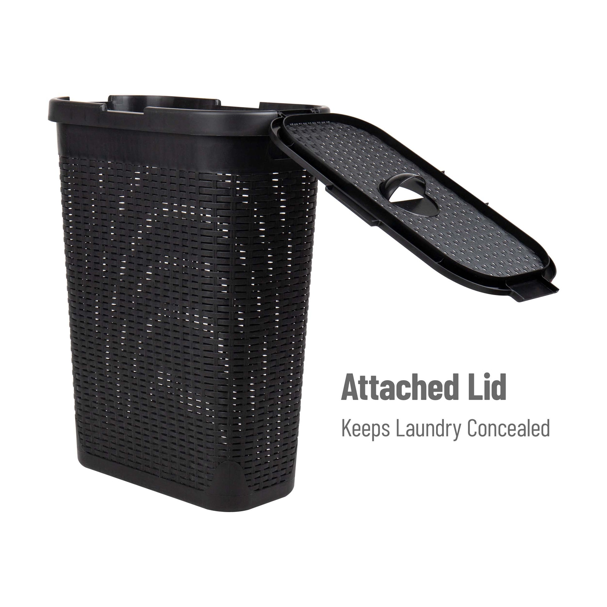 Mind Reader Slim Laundry Hamper with Lid, 40L Clothes Basket, Narrow Tapered Design with Ventilated