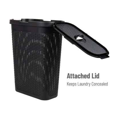 Mind Reader Slim Laundry Hamper with Lid, 40L Clothes Basket, Narrow Tapered Design with Ventilated