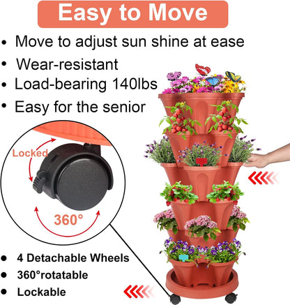 Vertical Planter, 6 Tier Stackable Strawberry Planter with Garden Tool Set, Movable Indoor/Outdoor