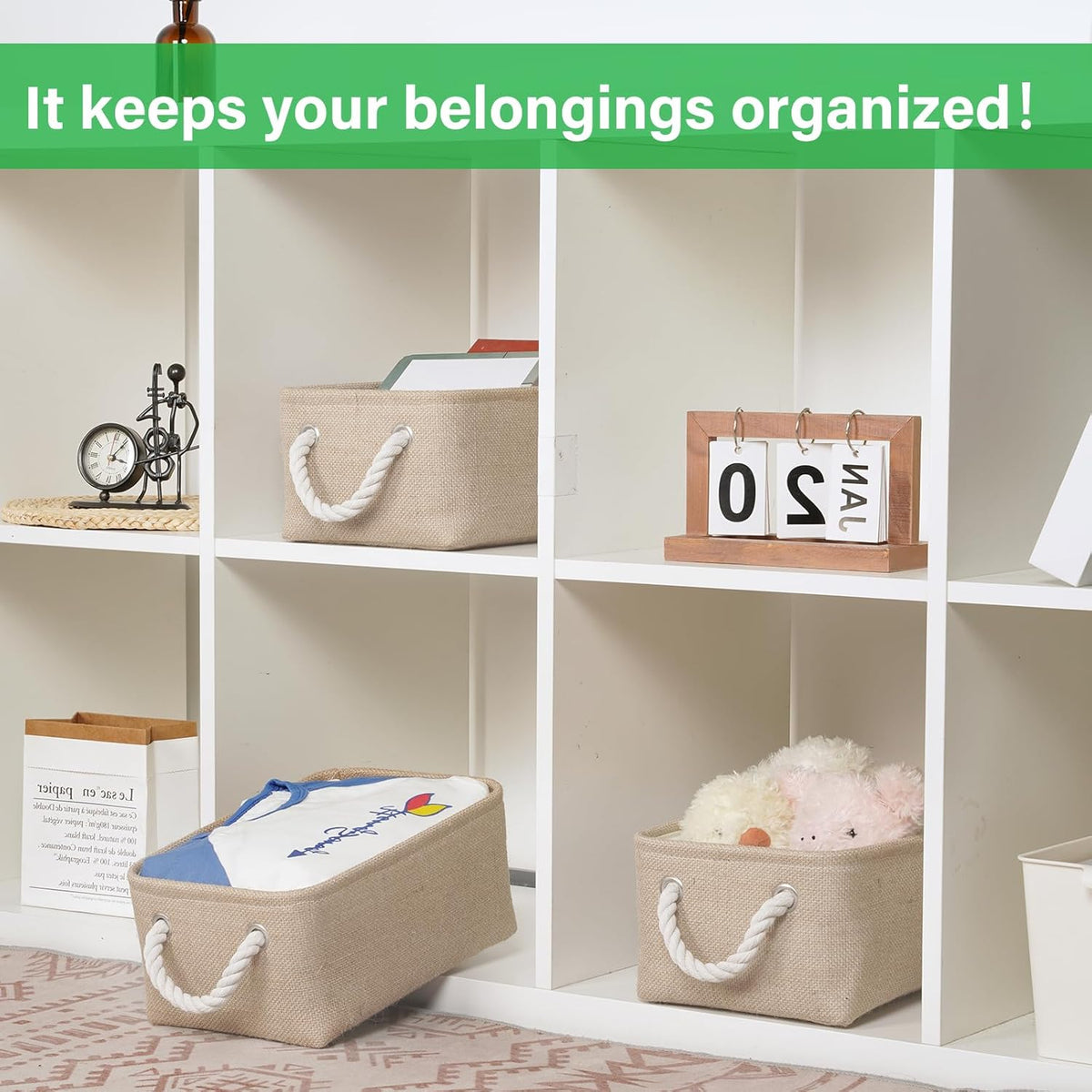 Bidtakay Small Storage Baskets for Shelves 3 Pack Fabric Storage Bins for Organizing Linen