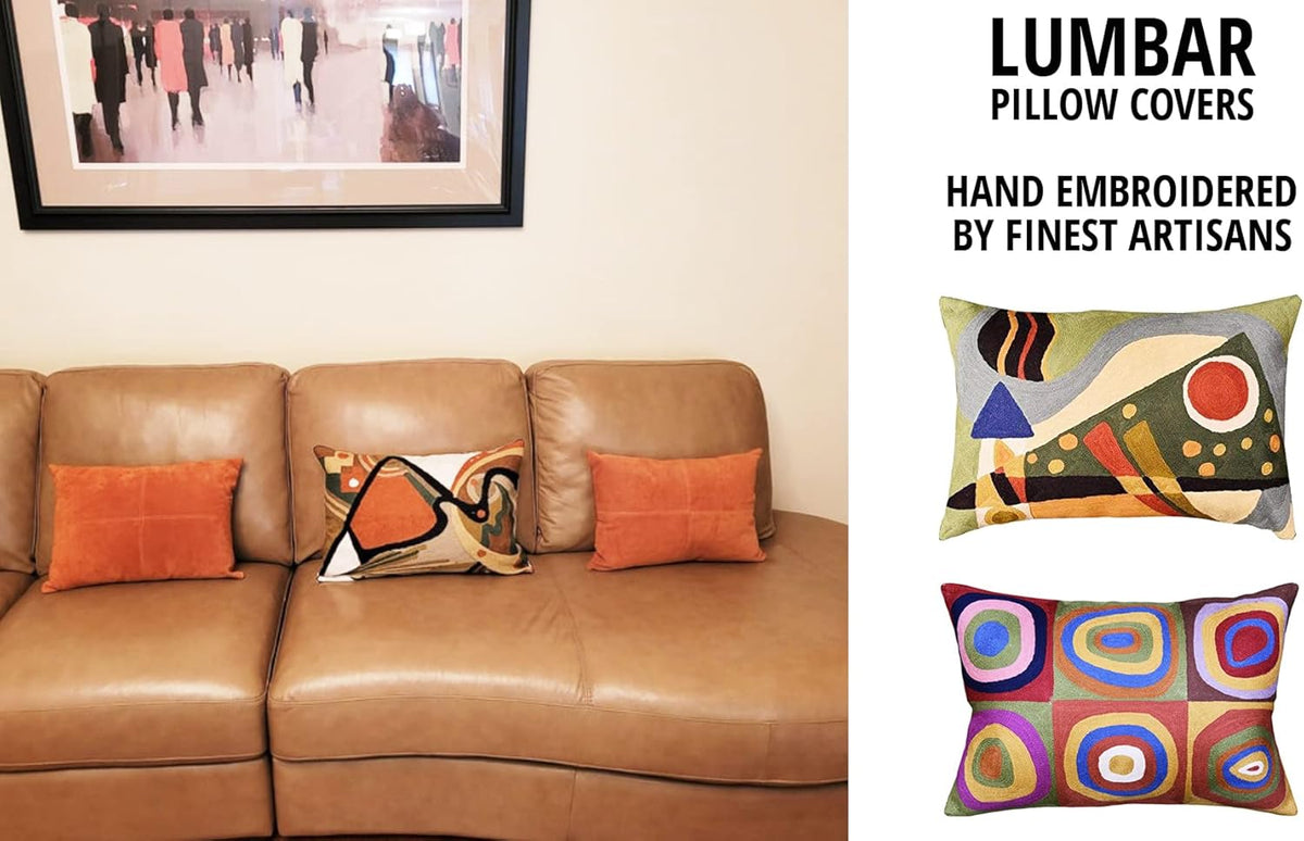 Lumbar Modern Pillow Cover - Kandinsky in Flow Burnt Orange Abstract Farmhouse Pillowcase Modern