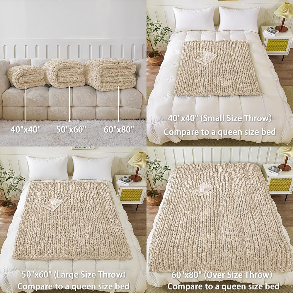 WESHIONGOO Chunky Knit Blanket Throw 40"×40" Knitted Throw Blankets for Couch Bed Fluffy Soft